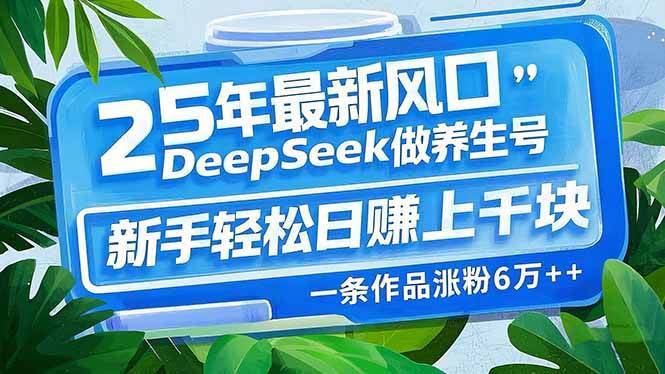 25年最新风口，用DeepSeek做养生号，新手轻松日赚上千块，一条作品涨粉6万+-晓贤资源网